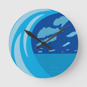 Horloge Ronde Été Océan bleu Vague Bleu foncé ciel