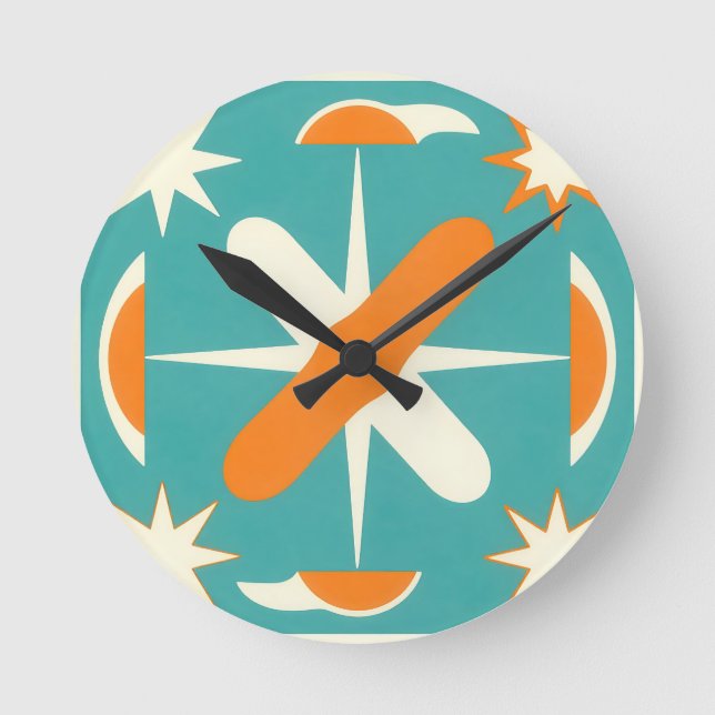 Horloge Ronde Étoile éclatée moderne du milieu du siècle (Recto)