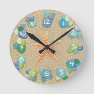 Horloge Ronde Étoiles de mer en verre de sable de mer