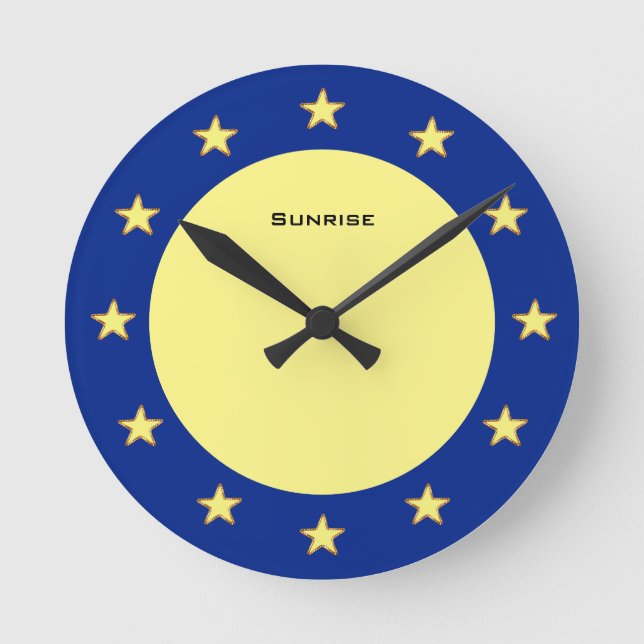 Horloge Ronde Etoiles élégantes sur le bleu et le jaune (Recto)