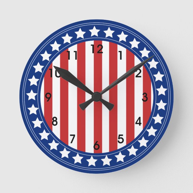 Horloge Ronde Étoiles et rayures Americana Motif (Recto)
