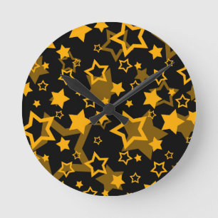 Horloge Ronde Étoiles Jaune Doré Pailleté Design