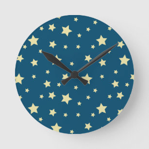 Horloge Ronde Étoiles Jaunes Motif Bleu Minuit