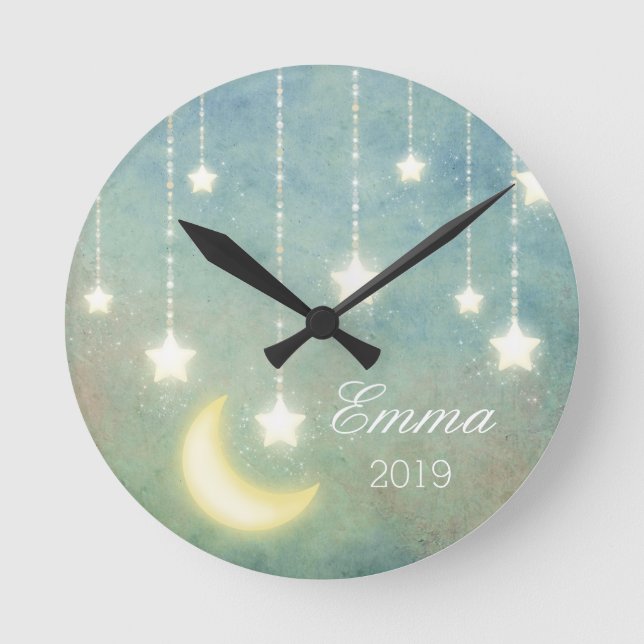 Horloge Ronde Étoiles Lune Luminaires célestes brillants (Recto)
