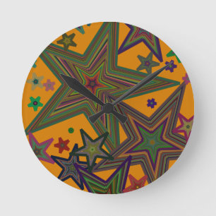 Horloge Ronde Étoiles Orange Green Party