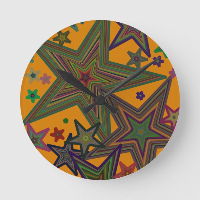 Horloge Ronde Étoiles Orange Green Party (Recto)