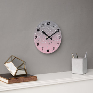 Horloge Ronde Étoiles roses et grises Élégant chic moderne