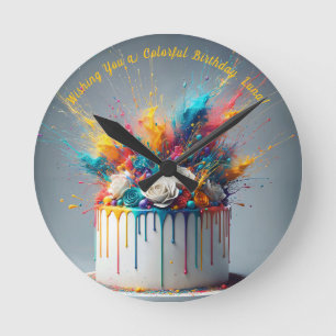 Horloge Ronde Explosion de joie - Joyeux gâteau d'anniversaire