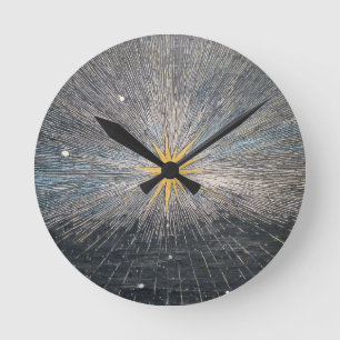 Horloge Ronde Explosion Stellaire Jaune Abstraite Mystique Céles