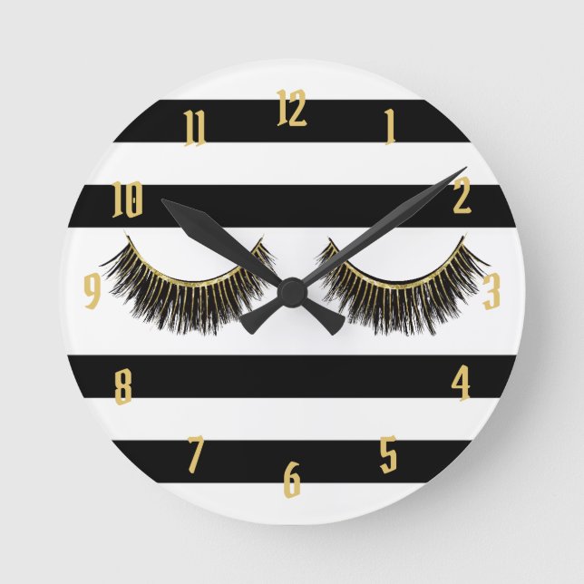 Horloge Ronde Eyelash Moderne Grandes Noires & Blanches (Recto)