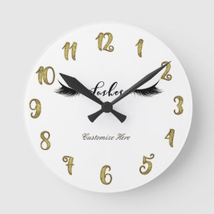 Horloge Ronde Eyelashes Lashes Gold & Black Glam Personnalisé