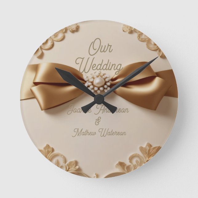 Horloge Ronde Faire-part de mariage à motif floral embossé – Nœu (Recto)