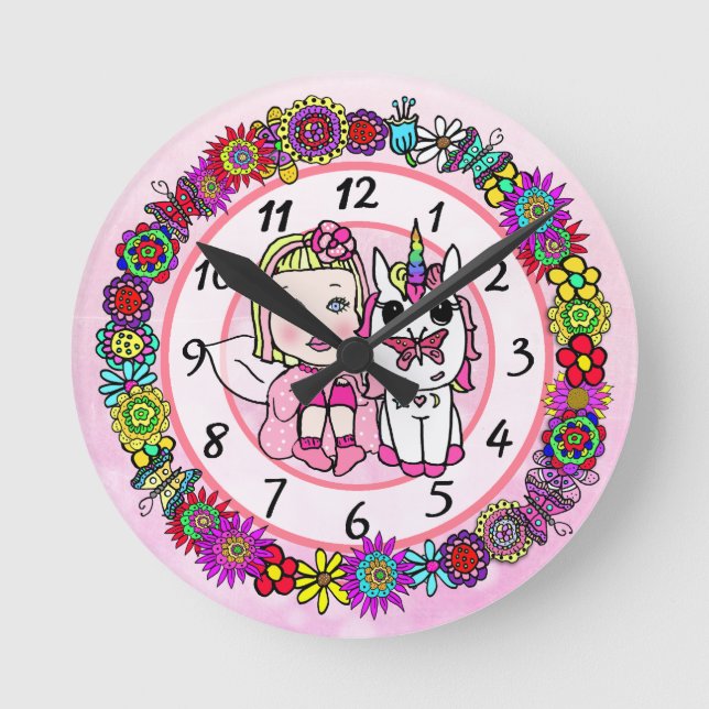 Horloge Ronde Fairy Whimsical Folk Art Girl's (Recto)