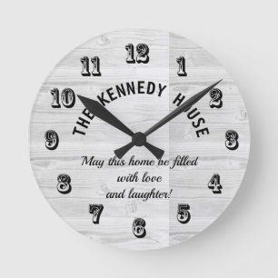 Horloge Ronde Famille de citations de maison rustique en bois bl