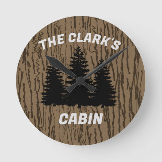 HORLOGE RONDE FAMILY CABIN RUSTIC WOOD CUSTOM WALL CLOCK
