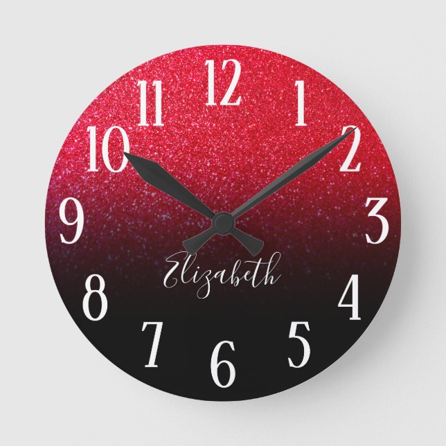 Horloge Ronde Faux Red Sparkly Parties scintillant noir Ombre (Recto)