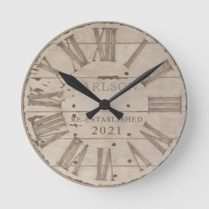 Horloge Ronde Faux rustic wood custom wall clock