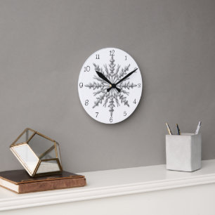 Horloge Ronde Faux Silver Winter Snowflake