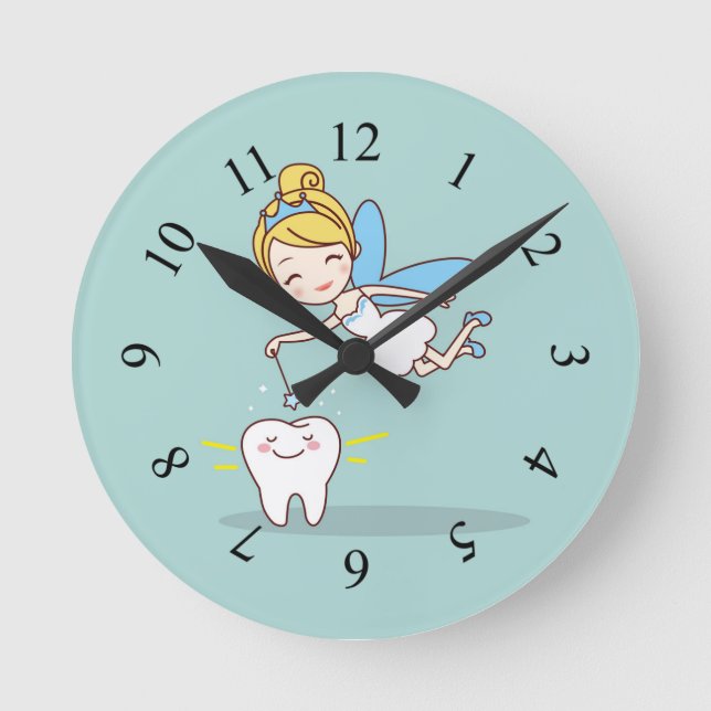 Horloge Ronde Fée de dent animated mignonne (Recto)