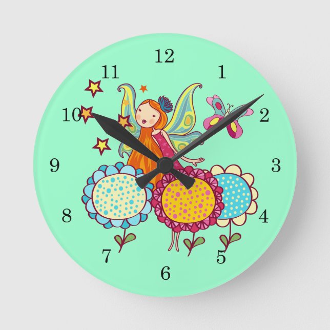 Horloge Ronde Fée De Jardin Avec Fleurs (Recto)