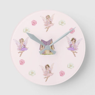 Horloge Ronde Fées et fleurs Baby Girl Nursery