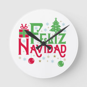 Horloge Ronde Feliz Navidad Joyeux Noël Joyeux Yule