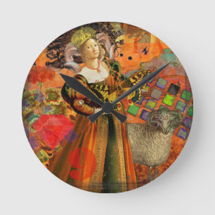Horloge Ronde Femme Bélier Orange : Collage d'art antique gothiq