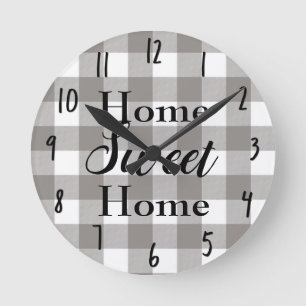 Horloge Ronde Ferme Rustic Grey & White Buffalo Plaid Carré