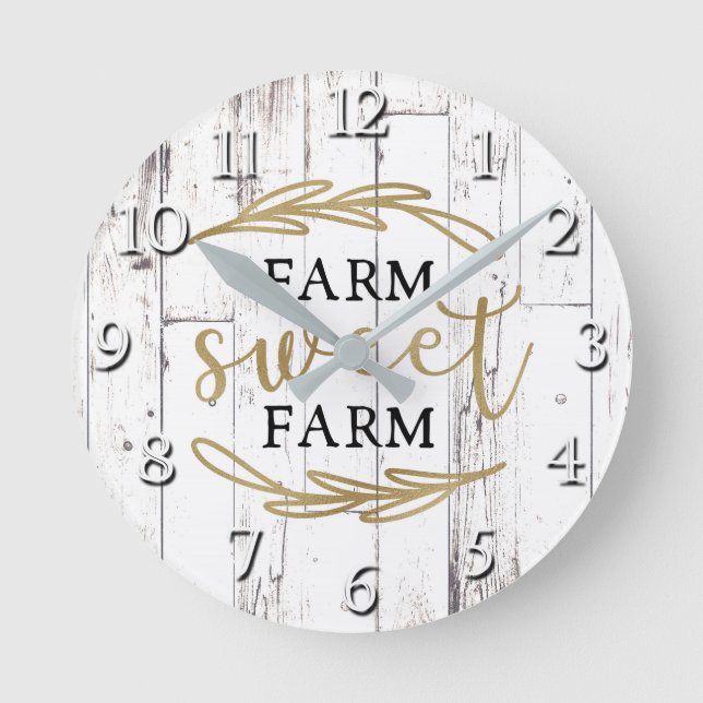 Horloge Ronde Ferme Sweet Farm White Wood Country Farmhouse (Recto)