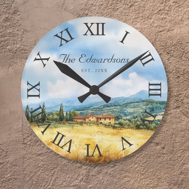 Horloge Ronde Ferme traditionnelle toscane méditerranéenne (Tuscan Mediterranean Traditional Farmhouse Round Clock)