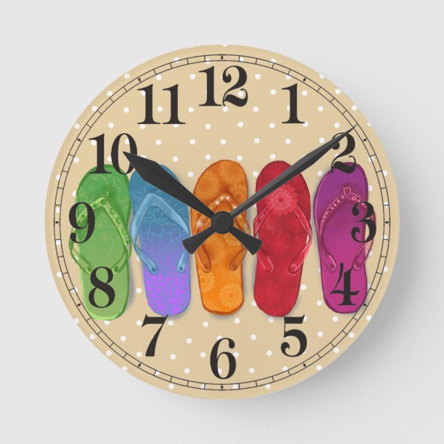 Horloge Ronde Fête de plage de sandales tongs - points de sable (Recto)