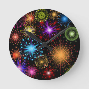 Horloge Ronde Feu d'artifice coloré Nouvel An