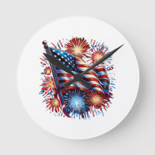 Horloge Ronde Feu d'artifice patriotique du drapeau américain