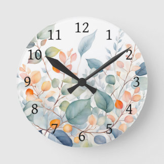 Horloge Ronde Feuillage Vert Bleu Orange Feuilles