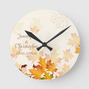 Horloge Ronde Feuille d'automne d'or épousant le souvenir