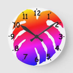 Horloge Ronde Feuille Monstera colorée
