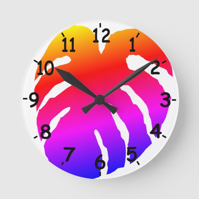 Horloge Ronde Feuille Monstera colorée (Recto)