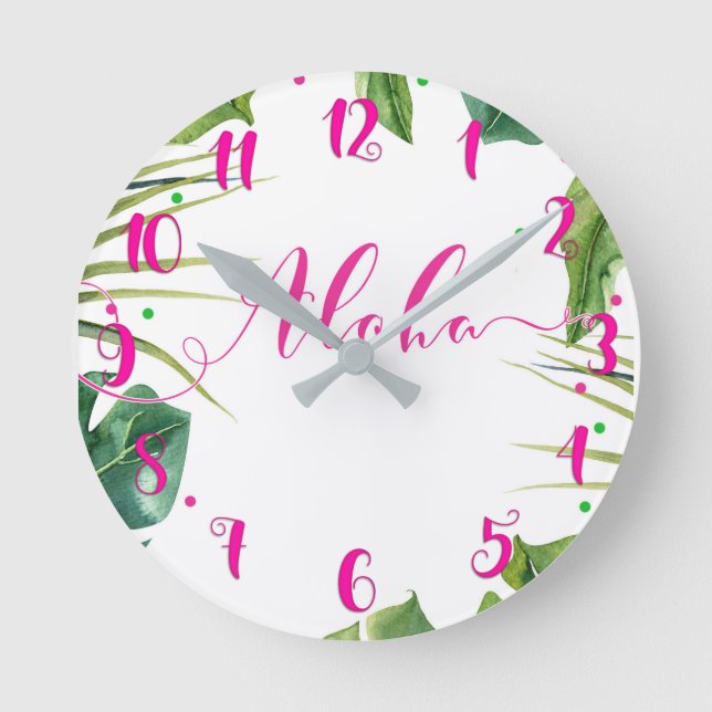 Horloge Ronde Feuille tropical de roses indien ALOHA botanique (Recto)