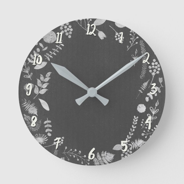 Horloge Ronde Feuilles botaniques gris argenté Personnalisé Pers (Recto)