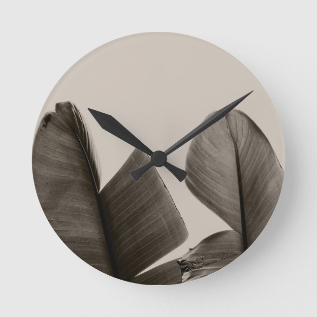 Horloge Ronde Feuilles de bananiers à Sepia (Recto)