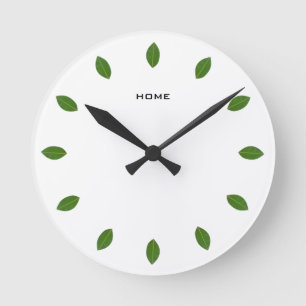 Horloge Ronde Feuilles de laurier vertes élégantes sur blanc