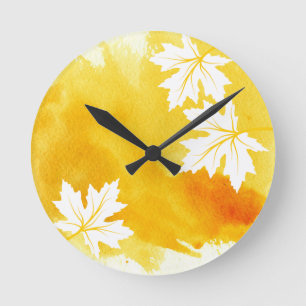 Horloge Ronde Feuilles d'érable jaune moderne