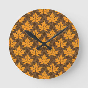 Horloge Ronde Feuilles d'érable orange et brun