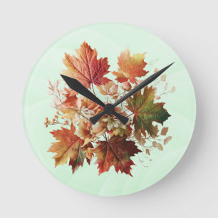 Horloge Ronde Feuilles et fleurs d'automne en bouquet d'automne