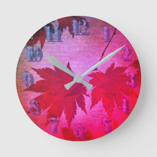 Horloge Ronde Feuilles japonais de l'érable et chute de script