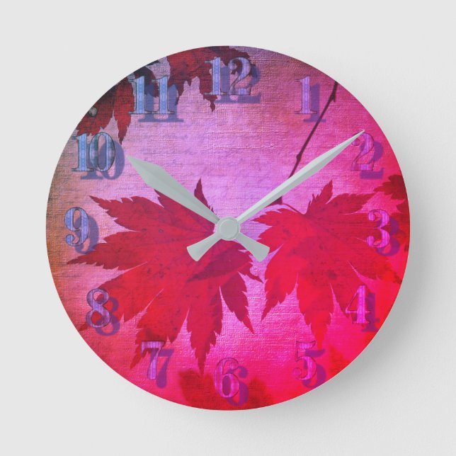 Horloge Ronde Feuilles japonais de l'érable et chute de script (Recto)