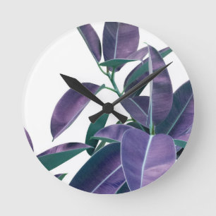 Horloge Ronde Ficus Elastica Violet Vert Glam #1 #tropical 