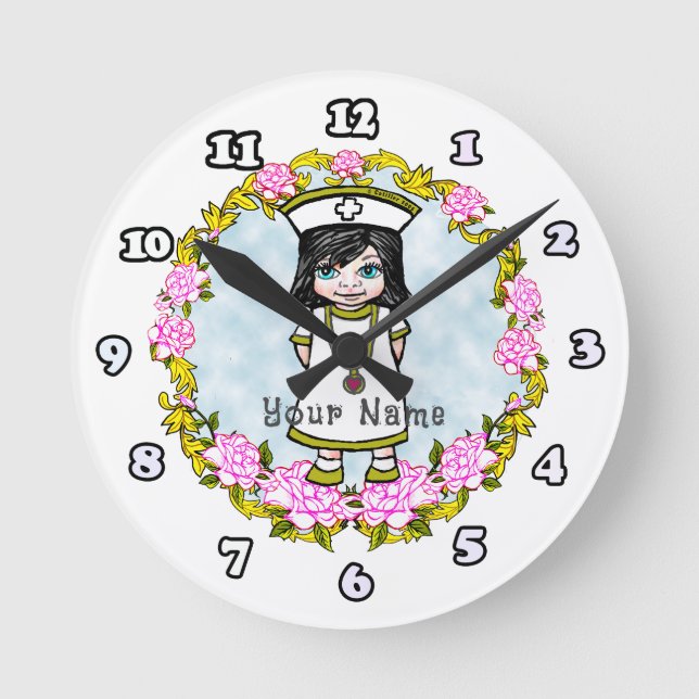 Horloge Ronde Fille aux roses Infirmière (Recto)