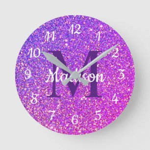 Horloge Ronde Fille Glam violet Parties scintillant Monogramme P