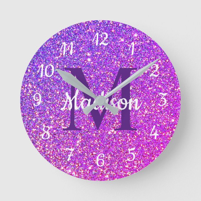 Horloge Ronde Fille Glam violet Parties scintillant Monogramme P (Recto)